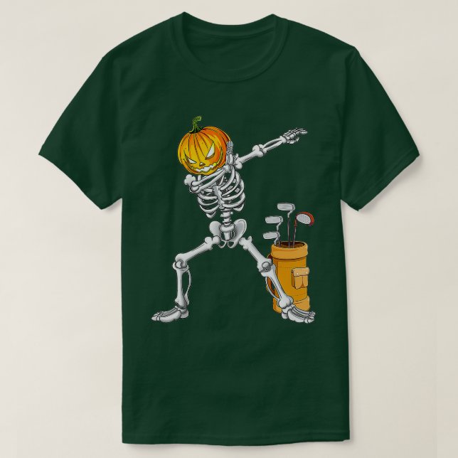 Camiseta Dabbing Skeleton Pumpkin Golf Halloween Costume Gi (Frente do Design)