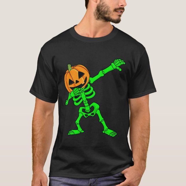 Camiseta Dabbing Skeleton Pumpkin Head Halloween Dab (Frente)