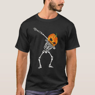 Camiseta Dabbing Skeleton Pumpkin Head Halloween Dancing S