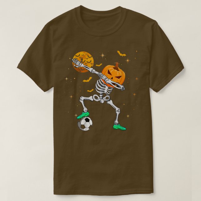 Camiseta Dabbing Skeleton Pumpkin Soccer Halloween Boys Gir (Frente do Design)