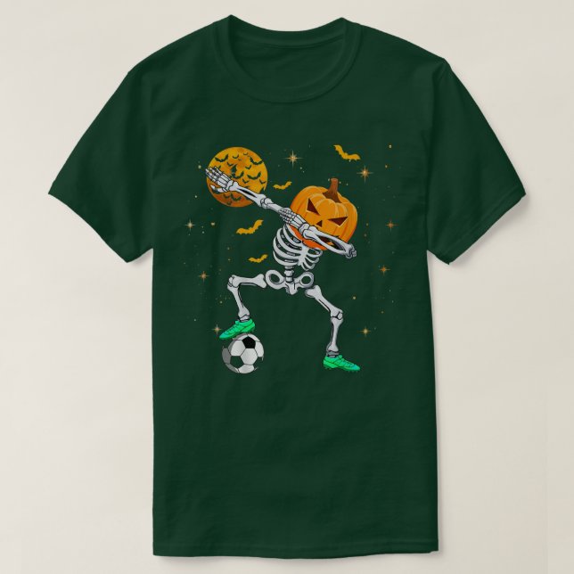 Camiseta Dabbing Skeleton Pumpkin Soccer Halloween Boys Gir (Frente do Design)