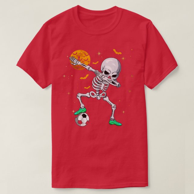 Camiseta Dabbing Skeleton Soccer Halloween Boys Girls Kids  (Frente do Design)