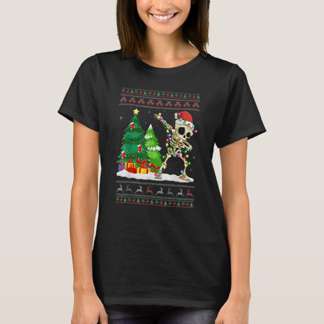 Camiseta Dabbing Skeleton Tree Santa Hat Ugly Christmas Swe (Frente)