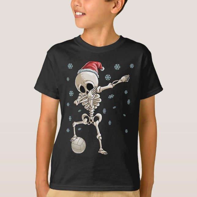 Camiseta Dabbing Skeleton Voleibol Papai Noel (Frente)