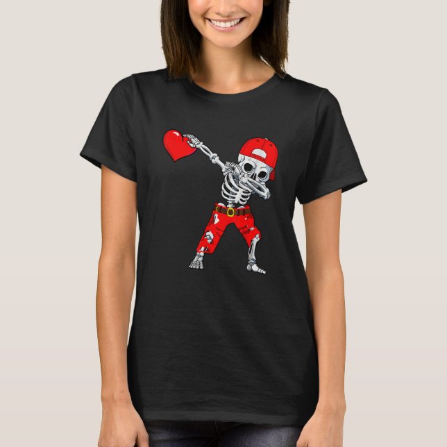 Camiseta Dabbing Skeleton With Heart Love Valentine's Day B (Frente)