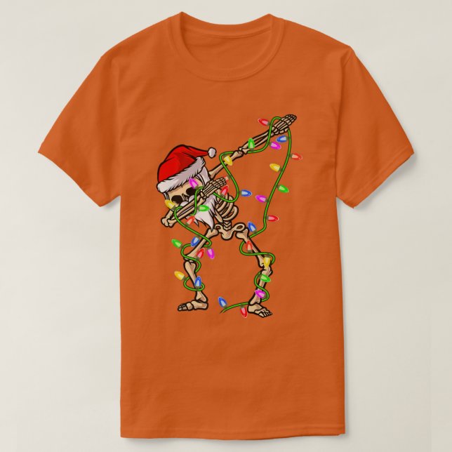 Camiseta Dabbing Skeleton Xmas Luz Papais noeis engraçados  (Frente do Design)
