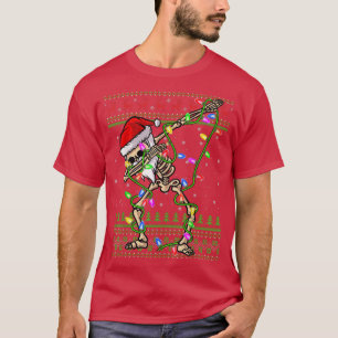 Camiseta Dabbing Skeleton Xmas Luzes Feias Papais noeis Ske