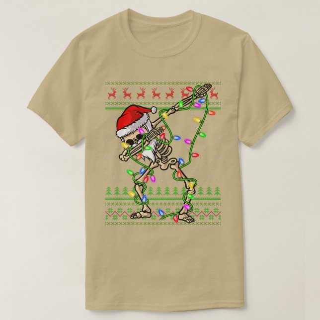 Camiseta Dabbing Skeleton Xmas Luzes Feias Papais noeis Ske (Frente do Design)