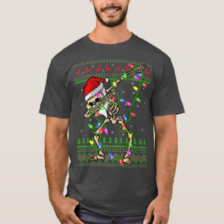 Camiseta Dabbing Skeleton Xmas Luzes Feias Papais noeis Ske