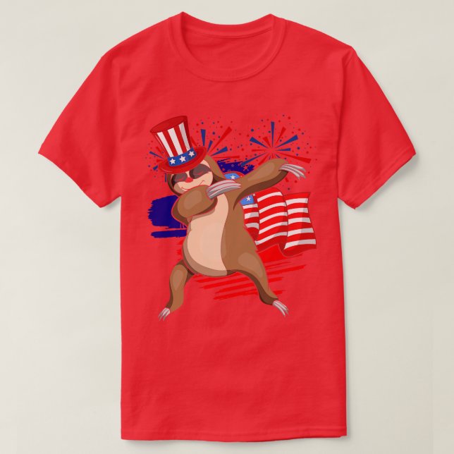 Camiseta Dabbing Sloth US Flag Amante de os animais America (Frente do Design)