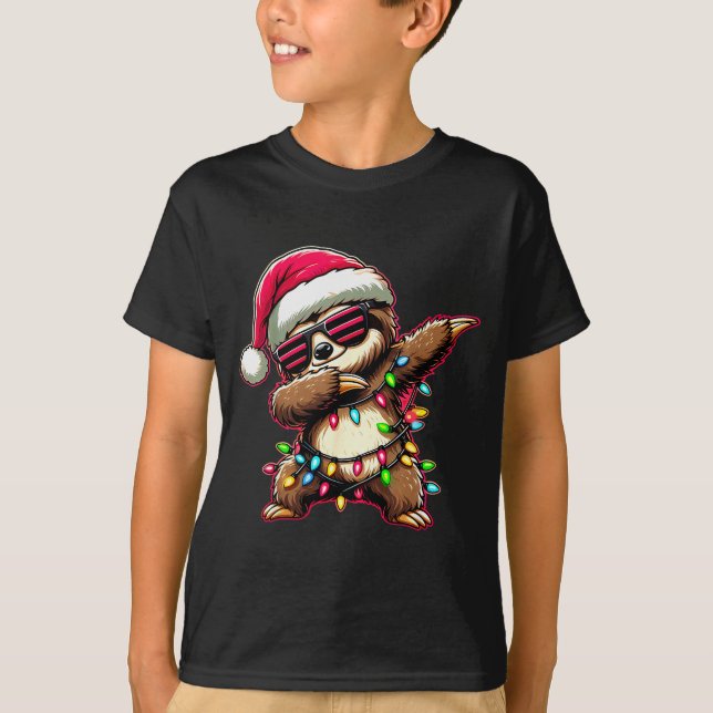 Camiseta Dabbing Sloth Xmas For Kids Boys Girl Sloth Lover  (Frente)