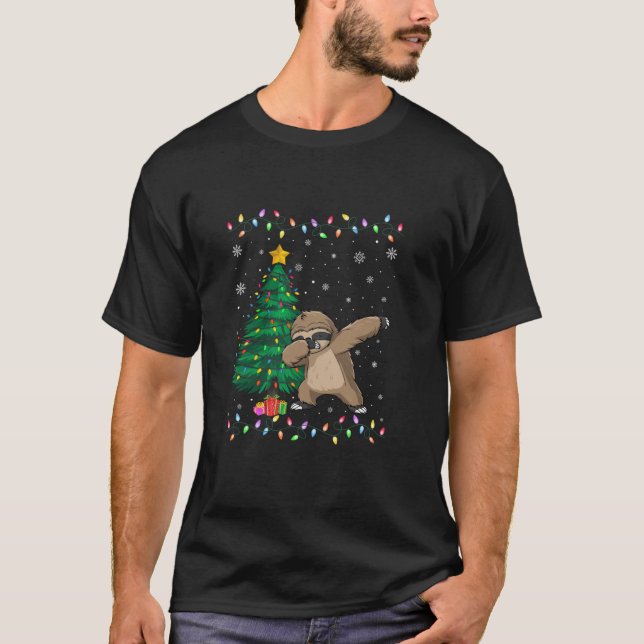 Camiseta Dabbing Sloth Xmas Tree Luzes Feias De Natal Swea (Frente)