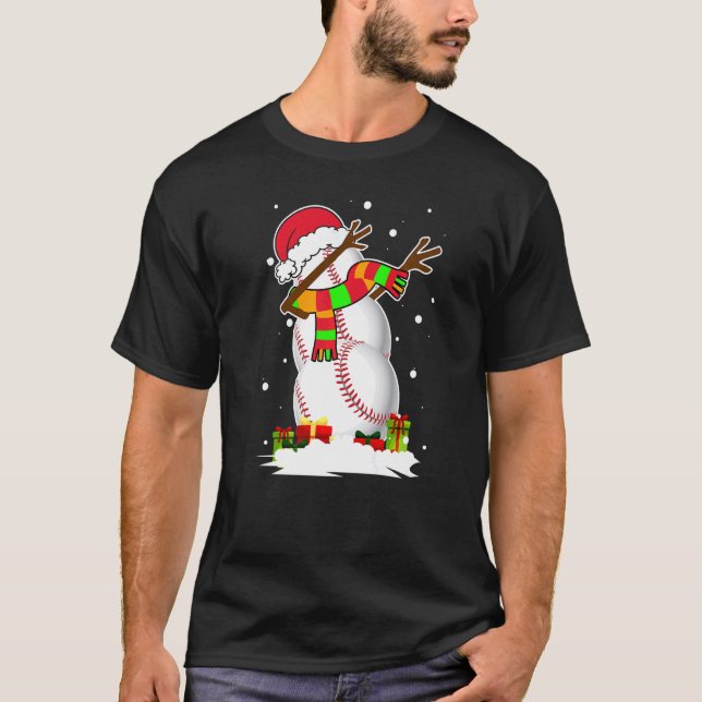 Camiseta Dabbing Snowman Baseball Ball Santa Christmas Paja (Frente)