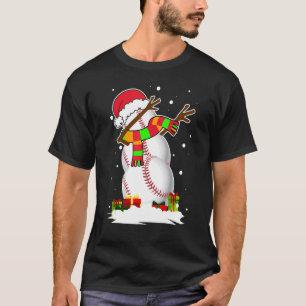 Camiseta Dabbing Snowman Baseball Papais noeis de Natal Paj