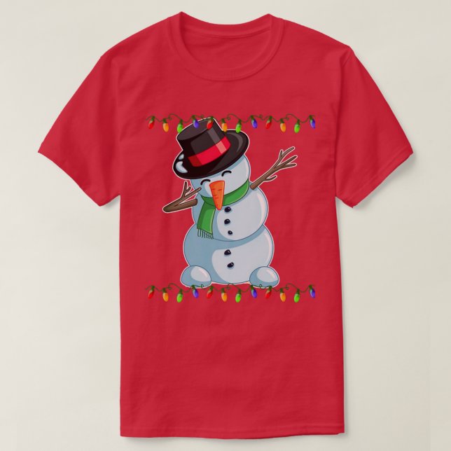 Camiseta Dabbing Snowman Christmas Lights Dab Engraçado Sno (Frente do Design)