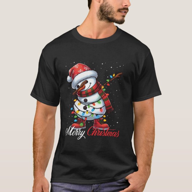 Camiseta Dabbing Snowman Feliz Natal Luz Santa Hat X (Frente)