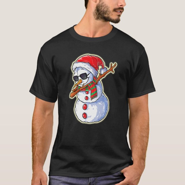 Camiseta Dabbing Snowman Santa Hat com óculos de sol Christ (Frente)