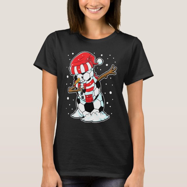 Camiseta Dabbing Snowman Soccer Ball Papais noeis de Natal  (Frente)