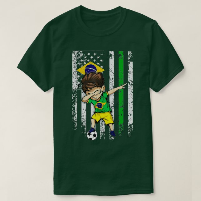 Camiseta Dabbing Soccer Boy Brazil Jersey - Pé brasileiro (Frente do Design)