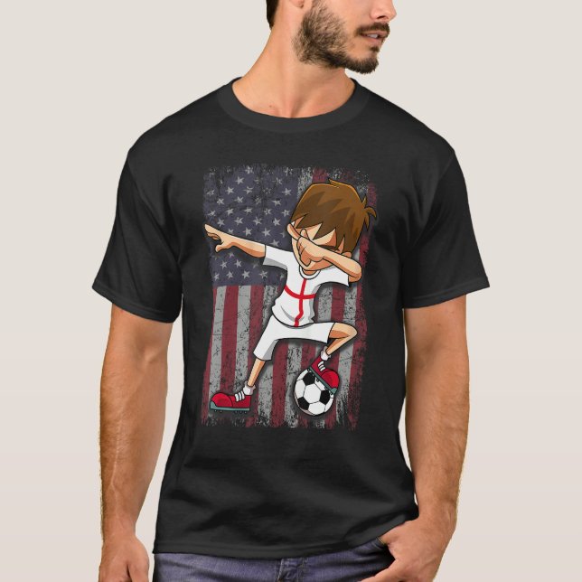 Camiseta Dabbing Soccer Boy Football American England Flag (Frente)