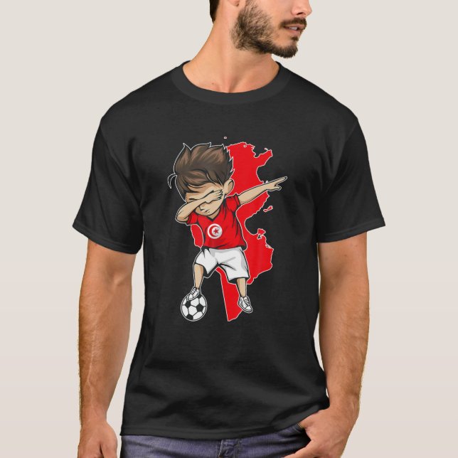 Camiseta Dabbing Soccer Boy Tunísia Jersey - Tunísia Mapa F (Frente)