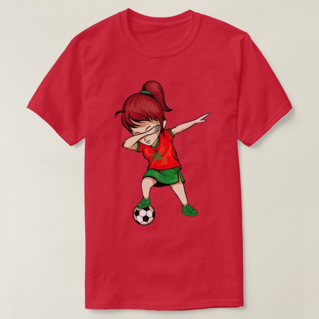 Camiseta Dabbing Soccer Girl Morocco Jersey - Foo marroquin (Frente do Design)