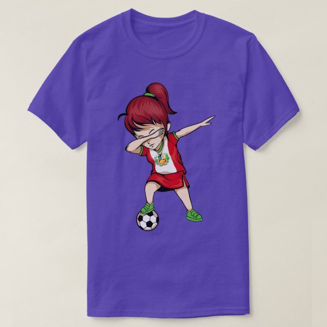 Camiseta Dabbing Soccer Girl Peru Jersey - Pegada Peruana (Frente do Design)
