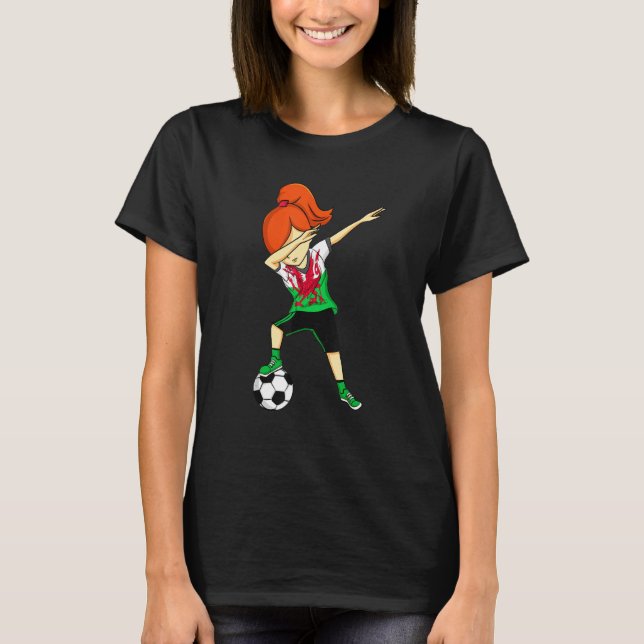Camiseta Dabbing Soccer Girl Wales Welsh (Frente)