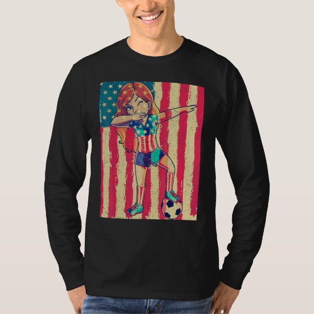 Camiseta Dabbing Soccer Women Girl USA 4th of July American (Frente)