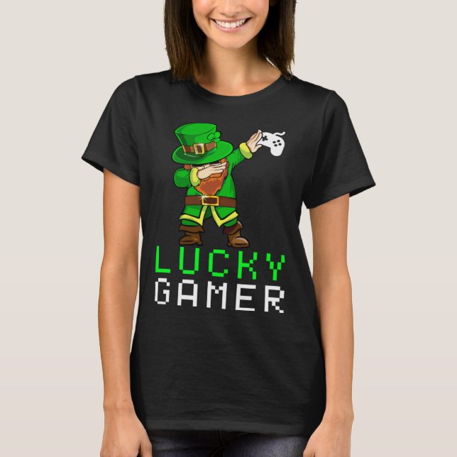 Camiseta Dabbing St Paddy's Day Video Gaming Leprechaun Gre (Frente)