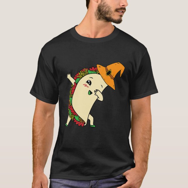 Camiseta Dabbing Taco Witat Hat Lazy Halloween Costume Mexi (Frente)