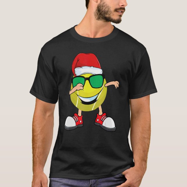 Camiseta Dabbing Tênis Ball Santa Hat Óculos de sol Natal (Frente)