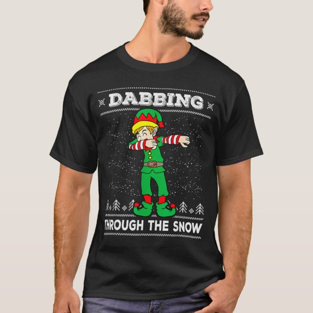 Camiseta Dabbing Through The Snow Elf Dab Ugly Christmas Sw (Frente)
