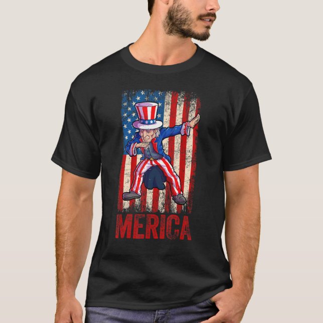Camiseta Dabbing Tio Sam 4 De Julho Boys Men American Fl (Frente)