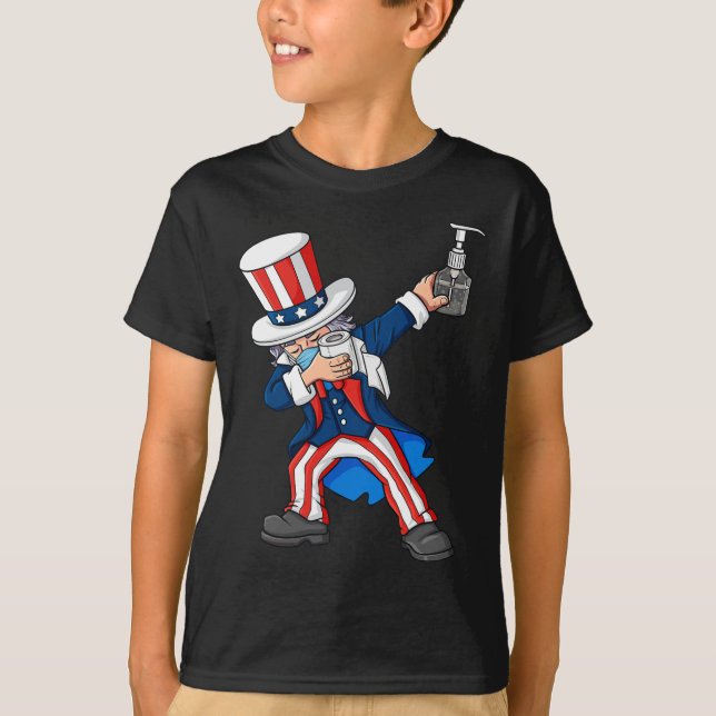 Camiseta Dabbing Tio Sam Em Uma Máscara Em 4 De Julho, Dab  (Frente)