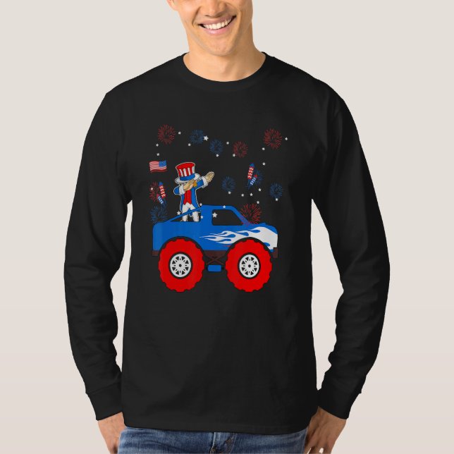Camiseta Dabbing Tio Sam Riding Monster Truck 4 De Julho (Frente)