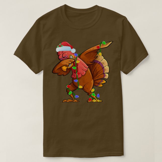Camiseta Dabbing Turkey Bird Xmas Luz Papais noeis Engraçad (Frente do Design)