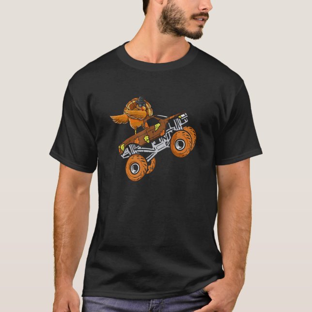 Camiseta Dabbing Turkey Riding Monster Truck Ação de Graças (Frente)