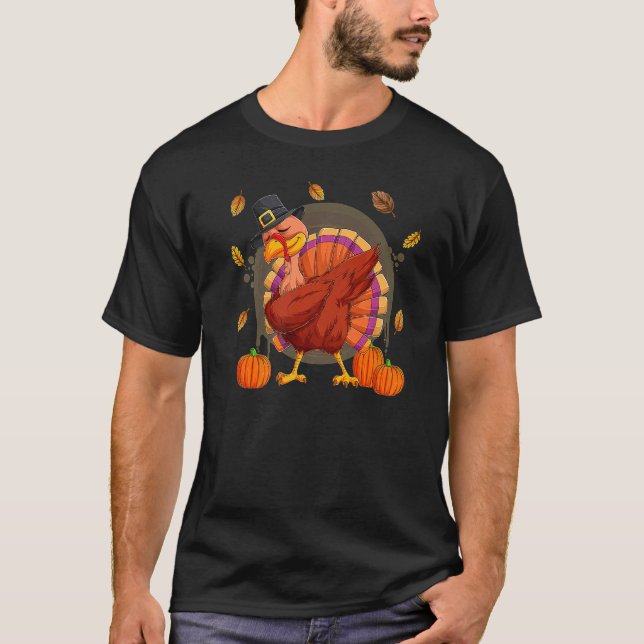 Camiseta Dabbing Turkey  Thanksgiving Boys Kids Men Turkey  (Frente)