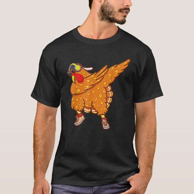 Camiseta Dabbing Turkey Thanksgiving Day Pilgrim Boys Girls (Frente)