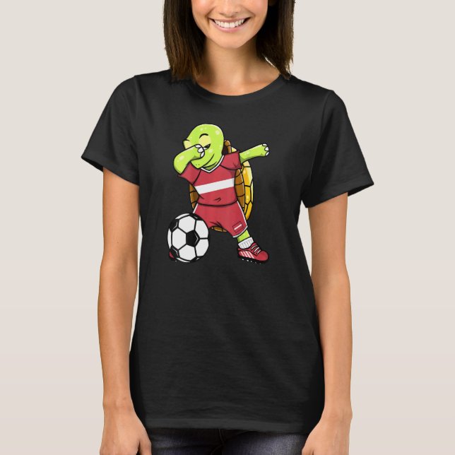 Camiseta Dabbing Turtle Latvia Soccer Fans Jersey Letão F (Frente)