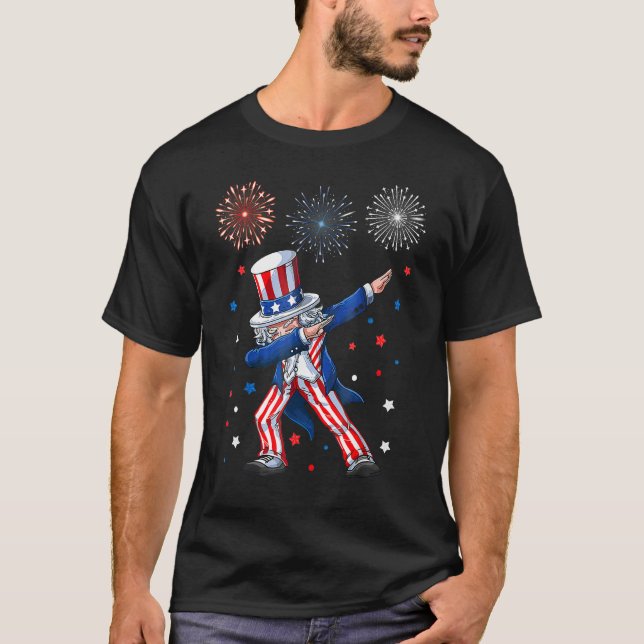 Camiseta Dabbing Uncle Sam Fireworks 4th Of July Kids Boys  (Frente)
