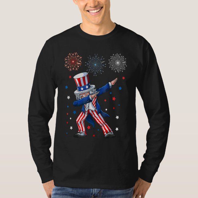 Camiseta Dabbing Uncle Sam Fireworks 4th Of July Kids Boys  (Frente)