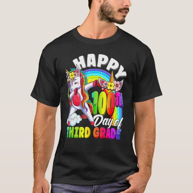 Camiseta Dabbing Unicorn 100 Day Of School Cute Third Gra (Frente)