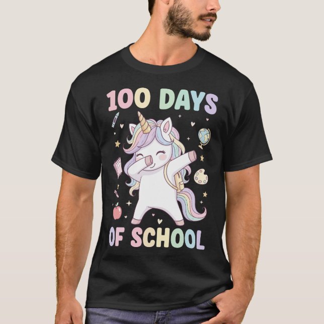 Camiseta Dabbing Unicorn 100 Days of School Kids Teachers (Frente)