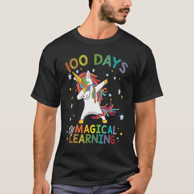 Camiseta Dabbing Unicorn 100 Dias De Aprendizado Mágico 100 (Frente)