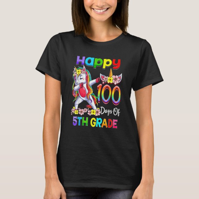 Camiseta Dabbing Unicorn 100th Day Of School 5th Grade Girl (Frente)