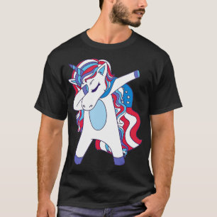 Camiseta Dabbing Unicorn 4 de julho Girls American Flag