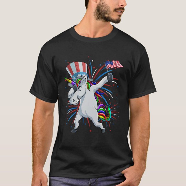Camiseta Dabbing Unicorn 4 De Julho Girls Kids Teens Ameri (Frente)