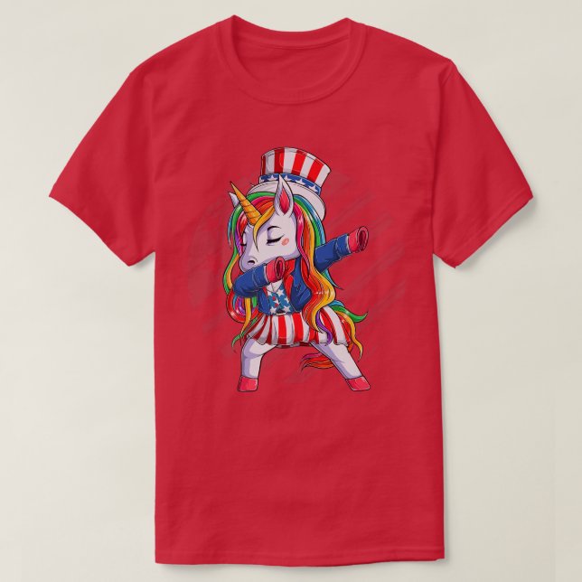 Camiseta Dabbing Unicorn 4 de julho Girls Kids Women Ameri (Frente do Design)